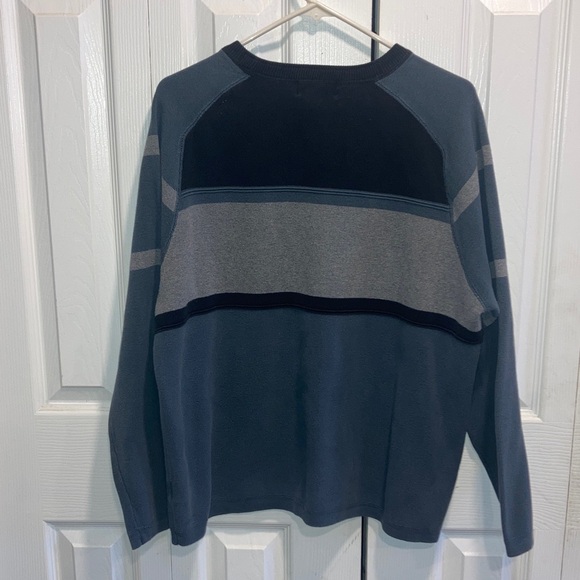 Eddie Bauer Sweater Mens L Blue Gray Stripe Pullover Crewneck - Picture 6 of 8